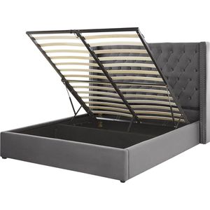 LUBBON - Bed met opbergruimte - Grijs - 160 x 200 cm - Fluweel