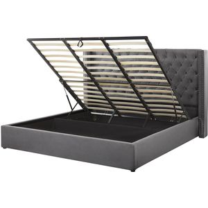 LUBBON - Bed met opbergruimte - Grijs - 180 x 200 cm - Fluweel
