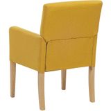 Gestoffeerde stoel eetkamer geel houten poten elegant met armleuningen