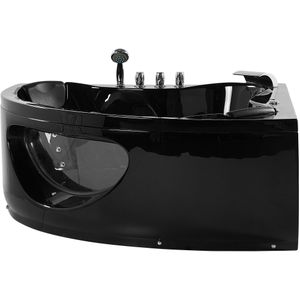 Hoekbad zwart met LED 205 x 146 cm sanitair acryl staal en metaal multifunctioneel modern