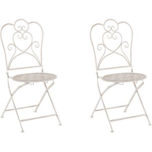 Bistroset beige ijzer metalen stoelen modern chique elegant set van 2 tuinstoelen