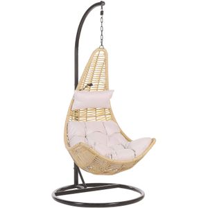 Hangstoel met standaard beige/wit wicker staal kussens