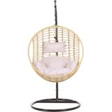 Hangstoel met standaard beige/wit wicker staal kussens rond