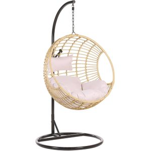 Hängesessel Beige Rattan mit schwarzem Stahl-Gestell inkl. Kissen Outdoor Indoor Boho Stil