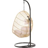 Hangstoel met standaard grijs beige/wit kussens ei-vorm