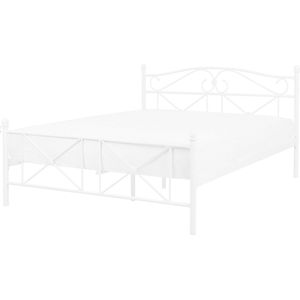 Metallbett Weiß 140 x 200 cm Mit Lattenrost Stabile Konstruktion Metall Verzierungen Romantisch Klassisch