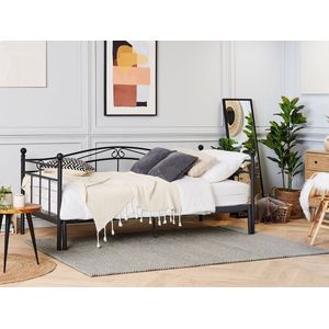 Metallbett Schwarz 80 x 200 cm Ausziehbar Mit Lattenrost Metall Verzierungen Ausziehfunktion Romantisch Klassisch