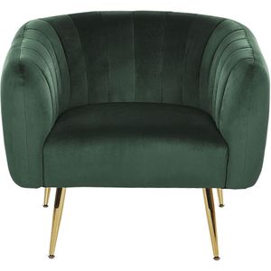 Fauteuil groen fluweel gouden metalen frame ronde rugleuning glamour stijl