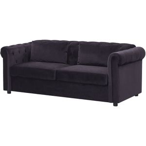 Chesterfield slaapbank uitschuifbaar knoop 3-zitsbank fluweel zwart Chesterfield