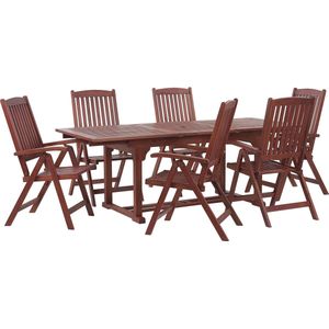 Tuinset tafel 6 stoelen donker acaciahout opklapbaar uitschuifbaar tafelblad