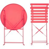 Balkonset rood staal tafel en 2 stoelen opklapbaar