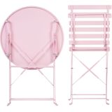 Balkonset roze staal tafel en 2 stoelen opklapbaar