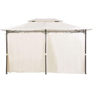 Tuinpaviljoen beige stof zwart stalen frame 300 x 400 cm