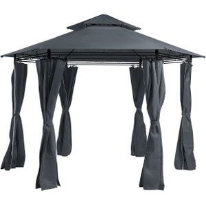Tuinpaviljoen grafietgrijs polyester zwart stalen frame UV/waterafstotend