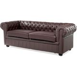 Bankstel driezitsbank fauteuil bruin splitleder chesterfield houten poten