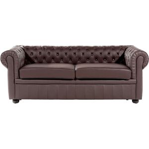 Bankstel driezitsbank fauteuil bruin splitleder chesterfield houten poten