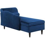 Beliani LUIRO - Chaise longue blauw fluweel | Traditionele stijl | Zachte bekleding | Praktische opbergruimte | 160x77x70 cm