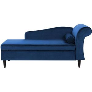 Beliani LUIRO - Chaise longue blauw fluweel | Traditionele stijl | Zachte bekleding | Praktische opbergruimte | 160x77x70 cm