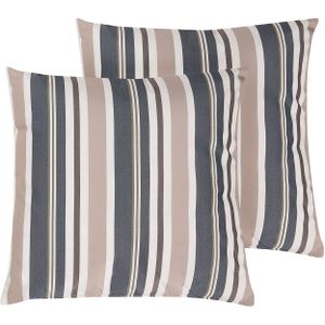 Tuinkussen Set van 2 Donkerblauw/Beige Polyester Vierkant Gestreept 40 x 40 cm Tuin Terras Balkon