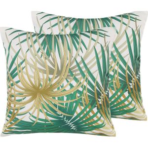 Tuinkussen set van 2 kleurrijke 45 x 45 cm polyester met palmboom patroon vierkant tuin / balkon / terras modern design