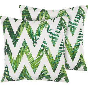 Tuinkussen set van 2 wit-groen 45 x 45 cm gemaakt van polyester in zigzag design vierkant tuin / balkon / terras modern design