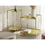 Bijzettafel goud gehard glas tafelblad metaal poten met plank glanzend glamour