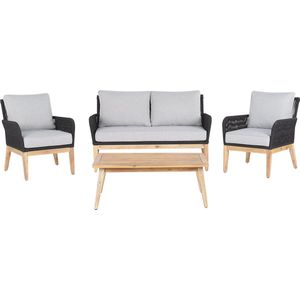 Loungeset tweezitsbank 2 fauteuils met salontafel grijs acaciahout aluminium 4-zits