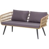 Tuinset Tweezitsbank 2 Fauteuils Salontafel Grijs Wicker Staal Glazen Tafelblaad