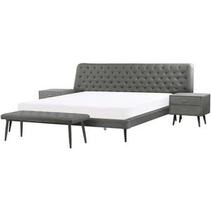 Moderne slaapkamer set EU Super King Size 180x200 Bed 2 Nachtkastjes Bedbank Grijs Essonne
