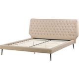 Slaapkamerset Beige Kunstleder Bed 160x200 cm met Bedbank en 2 Nachtkastjes Decoratief Hoofdbord met Verticale Quilting Modern