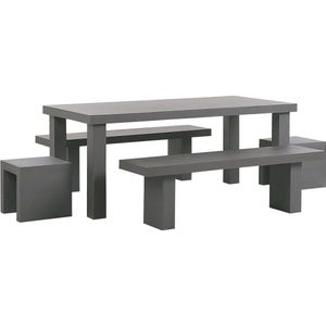 Tuinset tafel 2 banken en 2 krukken grijs beton 6-zits