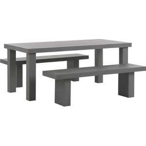 Tuinset tafel en 2 banken grijs beton 4-zits