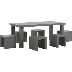 Tuinset tafel en 6 krukken grijs beton 6-zits