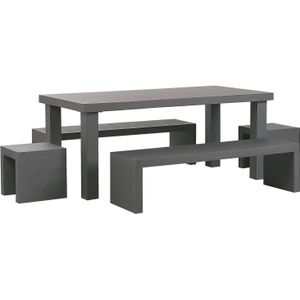 Tuinset tafel 2 banken en 2 krukken grijs beton 6-zits