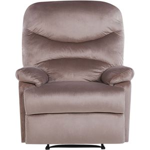 Relaxfauteuil taupe fluweel bekleding push-back handmatig verstelbare rugleuning en voetensteun retro ontwerp fauteuil
