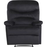 Relaxfauteuil zwart fluweel bekleding push-back handmatig verstelbare rugleuning en voetensteun retro ontwerp fauteuil
