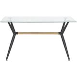 Eettafel Transparant glas 140 x 80 cm voor 4 personen met metalen frame in zwart en lichtbruin rechthoekig Modern Woonkamer Keuken Eetkamer