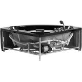 Hoekbad zwart met LED 190 x 138 cm sanitair acryl staal en metaal multifunctioneel modern