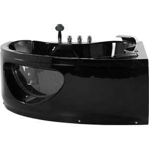 Hoekbad zwart met LED 190 x 138 cm sanitair acryl staal en metaal multifunctioneel modern