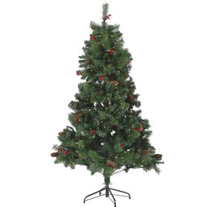 Kunstkerstboom 180 cm groen met 250 ingebouwde LED-lampjes - inclusief standaard en versiering