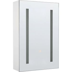 Spiegelkast wit/zilver glas multiplex MDF met LED-verlichtingstrips aan de zijkant soft-close 2 planken 40 x 60 cm modern