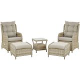 Loungeset met salontafel en voetenbanken beige wicker aluminium set van 2 kussens