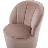 Fauteuil beige fluweel goudmetalen onderstel ronde accent kuipstoel glam retro woonkamer