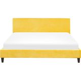 Gestoffeerd bed geel fluweel 180 x 200 cm met lattenbodem hoofdbord elegant klassiek