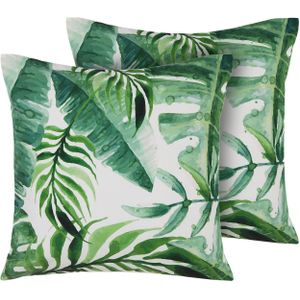 Tuinkussen Set van 2 Groen met Palmblad 45 x 45 cm Polyester Vierkant Tuin/balkon/Terras Modern Ontwerp