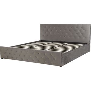 Beliani - Polsterbett Grau Samtstoff 180 x 200 cm mit Bettkasten hochklappbar u. hohem Kopfteil Doppelbett Elegantes Modernes Gesterfield Design