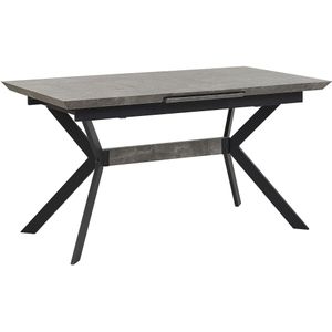 Eettafel betoneffect MDF 140/180 x 80 cm zwart metal poten industrieel keuken