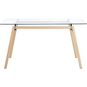 KAMINA - Eettafel - Lichte houtkleur - 80 x 140 cm - Veiligheidsglas