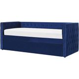 Beliani GASSIN - Onderschuifbed - Blauw - Fluweel