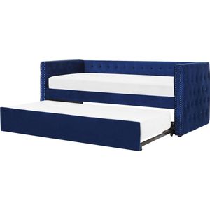 Beliani GASSIN - Onderschuifbed - Blauw - Fluweel